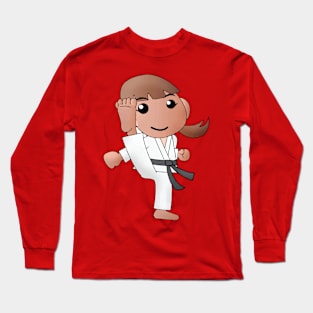 Karate Girl Kick Kawaii Cute Female Cartoon Character Long Sleeve T-Shirt